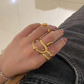 FOXANRY Минималистични сребърни цветни пръстени за жени Нова мода Преувеличени изкривени линии Геометрични пръстени Комплект парти бижута