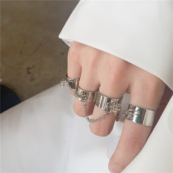 LATS Punk Cool Hip Pop пръстени Многослойна регулируема верига Четири отворени пръстена пръстени Alloy Man Rotate Rings for Women Party Gift