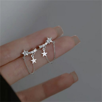 Корейски изящни обеци с пискюли Planet Moon Butterfly за жени Блестящи кристални асиметрични капкови обеци Момиче парти бижута