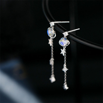 Корейски изящни обеци с пискюли Planet Moon Butterfly за жени Блестящи кристални асиметрични капкови обеци Момиче парти бижута