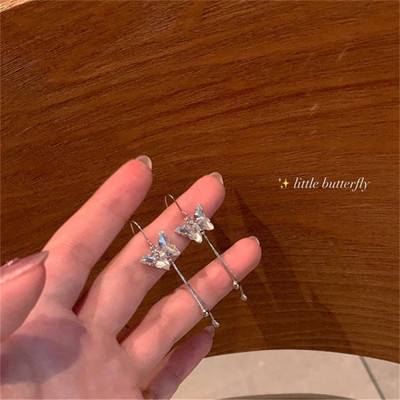 Корейски изящни обеци с пискюли Planet Moon Butterfly за жени Блестящи кристални асиметрични капкови обеци Момиче парти бижута