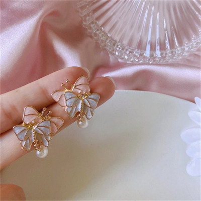 Корейски изящни обеци с пискюли Planet Moon Butterfly за жени Блестящи кристални асиметрични капкови обеци Момиче парти бижута