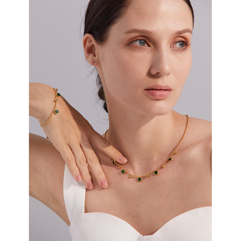 Yhpup luxus fényes cirkónia lánc rozsdamentes acél esztétikus nyaklánc karkötő vízálló divat ékszer női parti ajándék