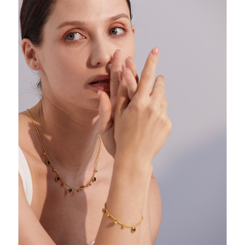 Yhpup luxus fényes cirkónia lánc rozsdamentes acél esztétikus nyaklánc karkötő vízálló divat ékszer női parti ajándék