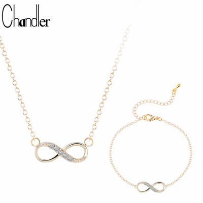 Chandler Plated Number 8 Endless CZ kaelakee ja käevõru naistele Forever Eternal Friendship Infinity Fashion ehtekomplekt