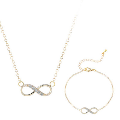Chandler Plated Number 8 Endless CZ Колие и гривна за жени Forever Eternal Friendship Infinity Моден комплект бижута