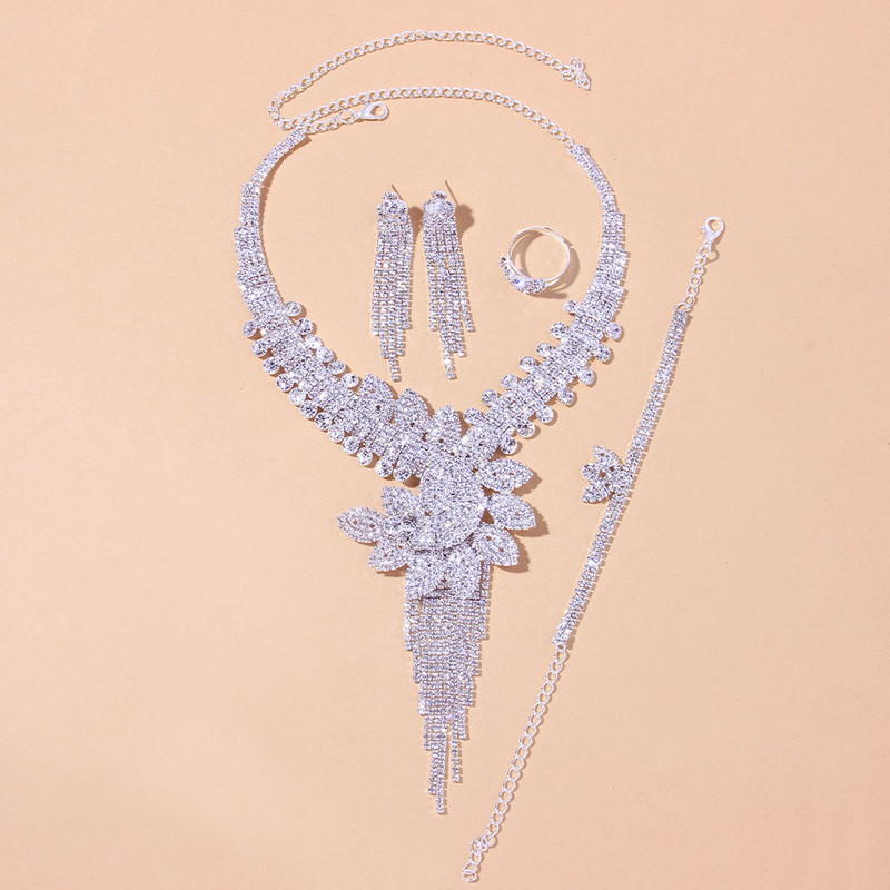 Stonefans luxus virágok strasszos menyasszonyi ékszer készletek nőknek karácsonyi kiegészítők nyaklánc karkötő fülbevaló gyűrű ajándék ajándék