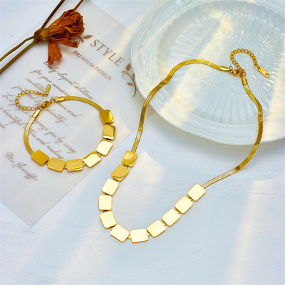 DIEYURO 316L rozsdamentes acél négyzet alakú geometrikus medál nyaklánc karkötő ékszerkészlet nőknek új arany színű kiegészítők ajándékok