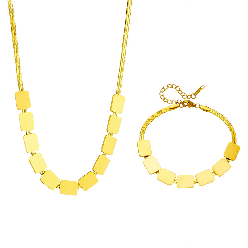 DIEYURO 316L rozsdamentes acél négyzet alakú geometrikus medál nyaklánc karkötő ékszerkészlet nőknek új arany színű kiegészítők ajándékok
