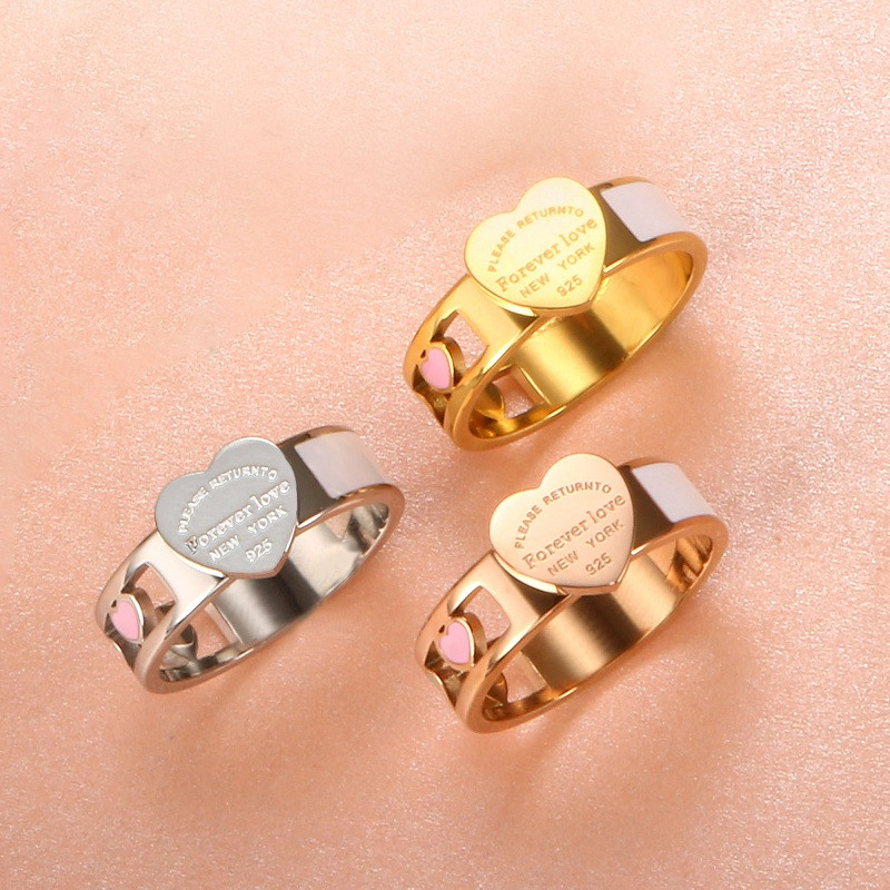 Divat üreges színes szívgyűrűk rozsdamentes acél nagy szívcímkék fehér kagyló gyűrű női lányoknak női férfi esküvői ékszerek