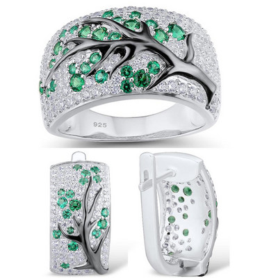 LXOEN Модни луксозни комплекти бижута с микроинкрустирани клонки на сливово дърво за жени С обеци и пръстен от червен циркон Сватбен комплект бижута