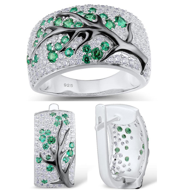 LXOEN Модни луксозни комплекти бижута с микроинкрустирани клонки на сливово дърво за жени С обеци и пръстен от червен циркон Сватбен комплект бижута