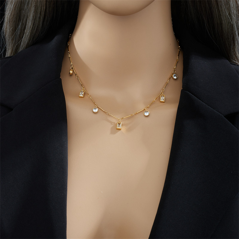 DIEYURO 316L din oțel inoxidabil, pătrat geometric, rotund, alb, zircon, cristal, colier, brățară, set de bijuterii pentru femei, cadouri de aniversare
