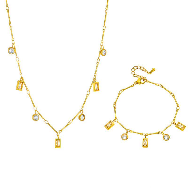 DIEYURO 316L din oțel inoxidabil, pătrat geometric, rotund, alb, zircon, cristal, colier, brățară, set de bijuterii pentru femei, cadouri de aniversare