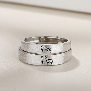 1 чифт пръстени за двойка котенца Сладък отворен пръстен за жени, мъже, регулируеми пръстени за пръсти, романтични влюбени, юбилей, подарък