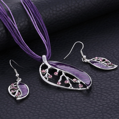 Luxus akril esküvői ékszer készletek nőknek Színes hosszú levelű négyzet alakú medál nyaklánc csepp fülbevaló készletek Boho ékszer ajándék