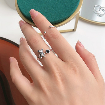 100% плътно 925 стерлингово сребро, мечка, черни каменни пръстени за жени Семпли модерни ретро Anillos Парти подаръци Аксесоари