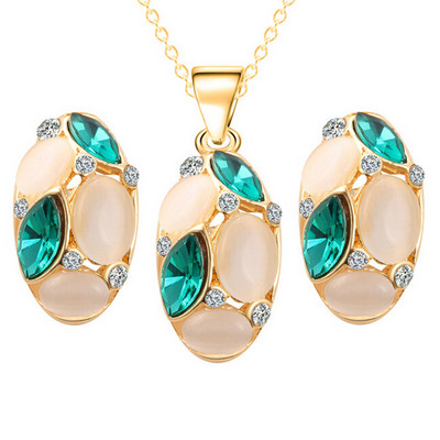 ZOSHI Seturi de bijuterii cu pandantiv cu flori de opal din cristal austriac de lux, cu mărgele africane de culoare aurie, set de cercei pentru femei.
