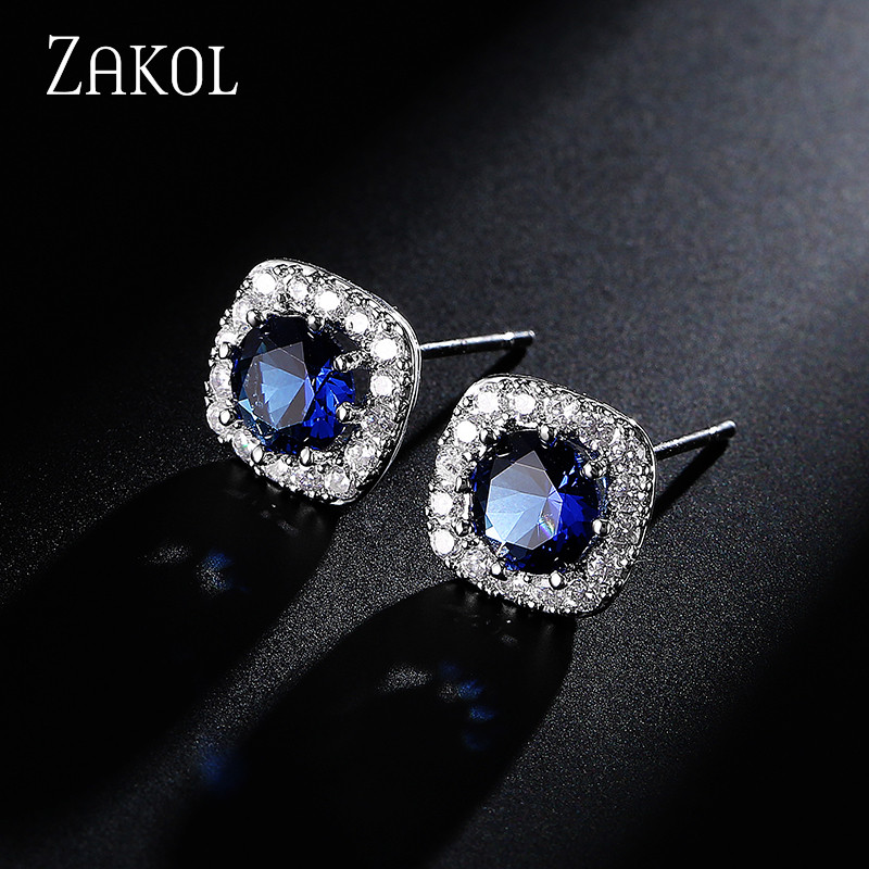 ZAKOL Fashion, Galben, Alb, Zirconiu Cubic, Colier, Cercei Patrati, Set Colier pentru Femei Bijuterii de nunta de cristal rotund stralucitor SP314