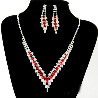 TREAZY Set de bijuterii de mireasă de nuntă, elegant, cu stras albastru, pentru femei, placat cu argint, în formă de V, colier, cercei