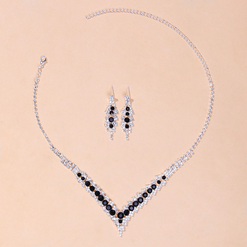 TREAZY Set de bijuterii de mireasă de nuntă, elegant, cu stras albastru, pentru femei, placat cu argint, în formă de V, colier, cercei