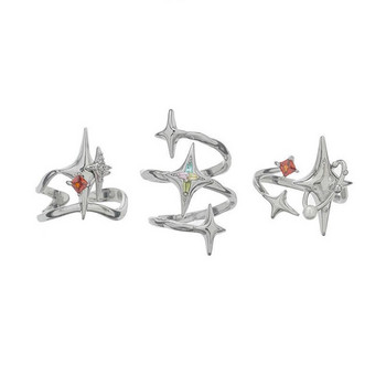 Нов дизайн Неправилен пръстен със звезда от циркон Творчески спираловидни кръстосани звезди Отворени пръстени Естетични геометрични бижута Парти подарък