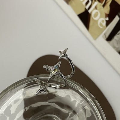 Design nou, inel neregulat cu stea de zircon, creativ în spirală, cruce cu stea, inele deschise, bijuterii geometrice estetice, cadou de petrecere