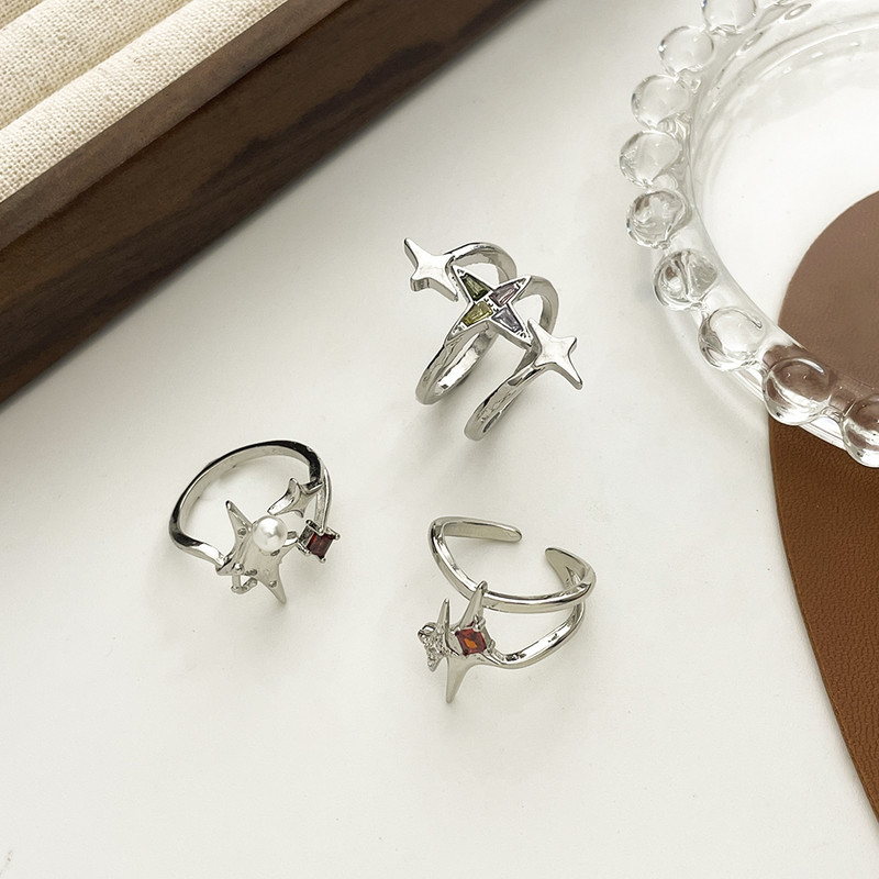 Design nou, inel neregulat cu stea de zircon, creativ în spirală, cruce cu stea, inele deschise, bijuterii geometrice estetice, cadou de petrecere