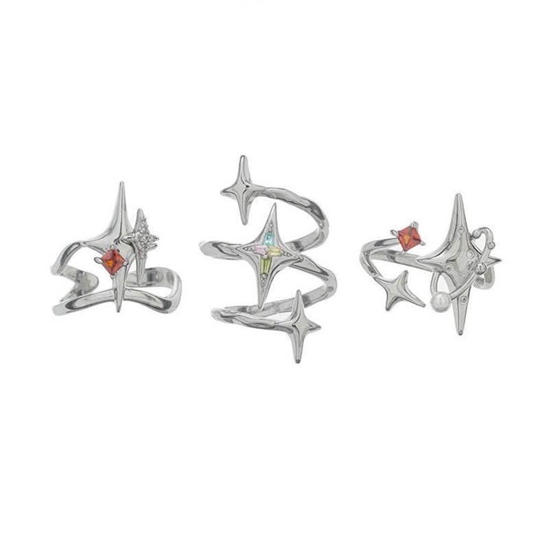 Design nou, inel neregulat cu stea de zircon, creativ în spirală, cruce cu stea, inele deschise, bijuterii geometrice estetice, cadou de petrecere
