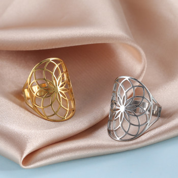 Skyrim Viking Flower of Life Ring Винтидж регулируеми геометрични пръстени от неръждаема стомана за жени Амулет Бижута Подаръци на едро