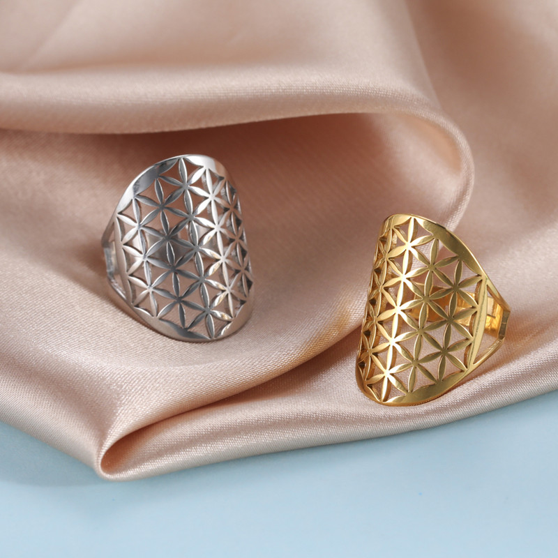 Skyrim Viking Flower of Life Gyűrű Vintage állítható rozsdamentes acél geometriai gyűrűk nőknek Amulett ékszer ajándékok nagykereskedés