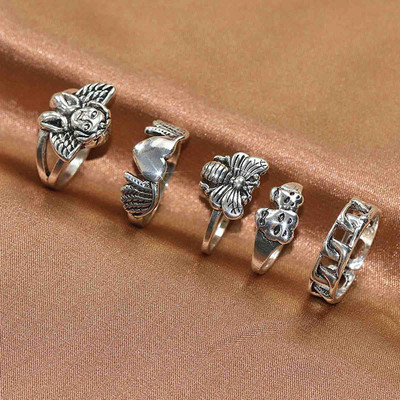 Retro ezüst színű pillangó kígyó békagyűrű férfiaknak női punk egyéniség geometrikus antik divatos állítható gyűrűk