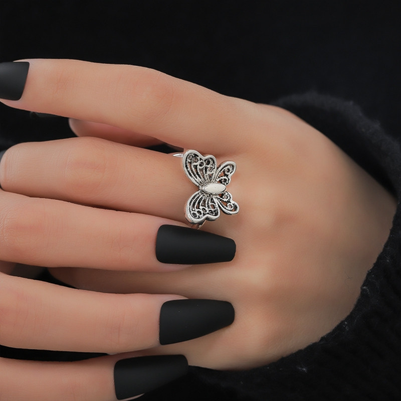 Retro ezüst színű pillangó kígyó békagyűrű férfiaknak női punk egyéniség geometrikus antik divatos állítható gyűrűk