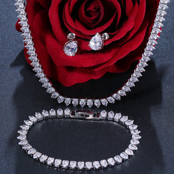 LXOEN Luxury Shiny Cubic Zirconia Brides Σετ Γυναικεία Κοσμήματα Λευκό Χρώμα Στρογγυλό Κολιέ Σκουλαρίκια Βραχιόλι Νέο
