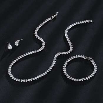 LXOEN Luxury Shiny Cubic Zirconia Brides Σετ Γυναικεία Κοσμήματα Λευκό Χρώμα Στρογγυλό Κολιέ Σκουλαρίκια Βραχιόλι Νέο