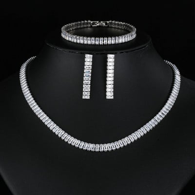 LXOEN Seturi de bijuterii de nuntă de lux cu zirconiu cubic strălucitor pentru femei, de culoare aur alb, colier rotund, cercei, brăţară nou