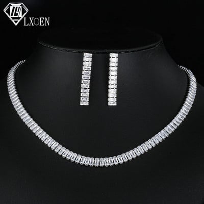 LXOEN Seturi de bijuterii de nuntă de lux cu zirconiu cubic strălucitor pentru femei, de culoare aur alb, colier rotund, cercei, brăţară nou