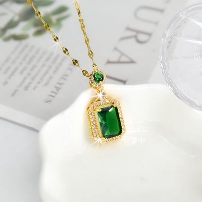 Set de colier de cercei geometrici de culoare verde smarald pătrat de modă coreeană de lux pentru femei, accesorii de bijuterii de nuntă de mireasă