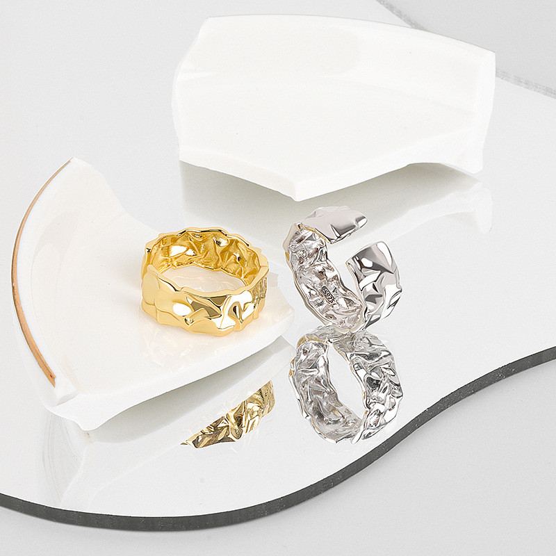 LIVVY Homorú-domború szabálytalan felületű széles gyűrű női vintage ékszerek semleges stílusú egyszerű nyitott gyűrű a legjobb ajándék