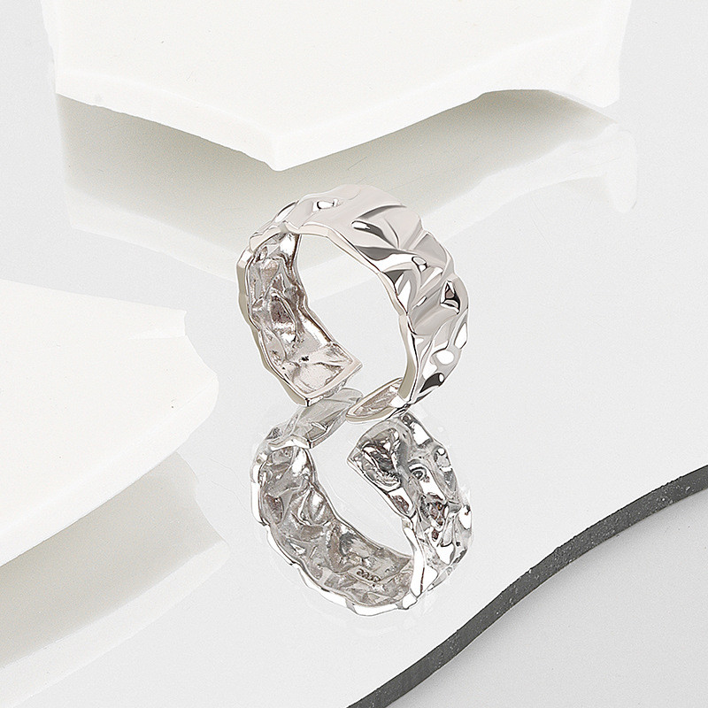 LIVVY Homorú-domború szabálytalan felületű széles gyűrű női vintage ékszerek semleges stílusú egyszerű nyitott gyűrű a legjobb ajándék