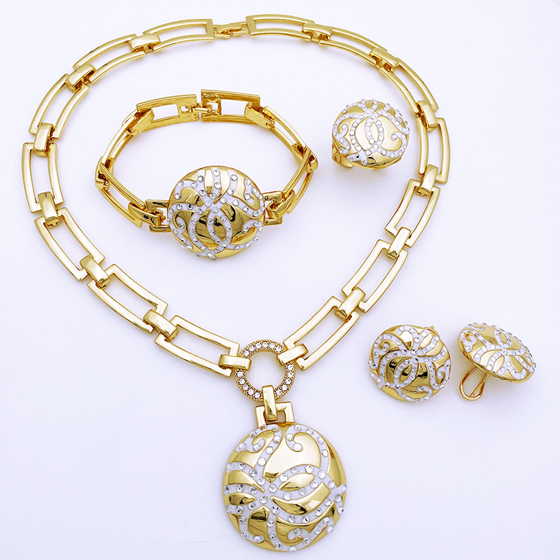 Seturi de bijuterii pentru femei Set de colier cu pandantiv rotund ensemble de bijoux en plaqué or italien