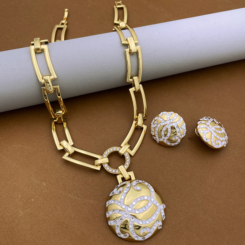Seturi de bijuterii pentru femei Set de colier cu pandantiv rotund ensemble de bijoux en plaqué or italien