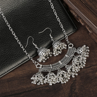 Set de bijuterii indiene retro de lux, cercei/colier, bijuterii de nuntă, umerașe, cercei Jhumka sculptate etnic