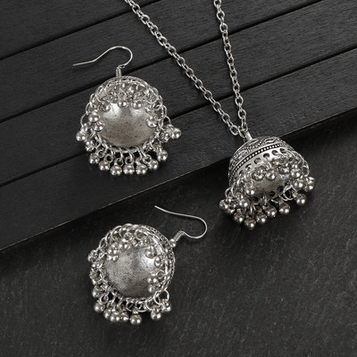 Set de bijuterii indiene retro de lux, cercei/colier, bijuterii de nuntă, umerașe, cercei Jhumka sculptate etnic