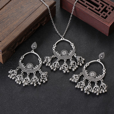 Set de bijuterii indiene retro de lux, cercei/colier, bijuterii de nuntă, umerașe, cercei Jhumka sculptate etnic