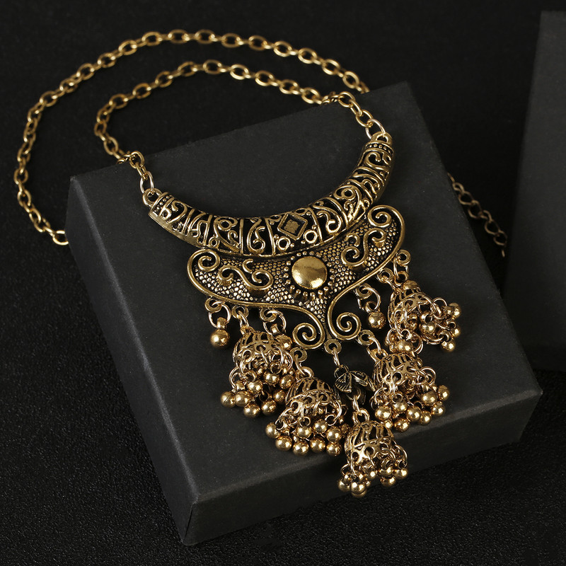 Set de bijuterii indiene retro de lux, cercei/colier, bijuterii de nuntă, umerașe, cercei Jhumka sculptate etnic