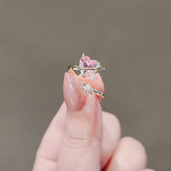 2022 Κορεάτικο Νέο Εκλεκτό, Υπέροχο ροζ αγάπης ανοιγόμενο δαχτυλίδι μόδας ιδιοσυγκρασία Ευέλικτο δαχτυλίδι Γυναικεία κοσμήματα