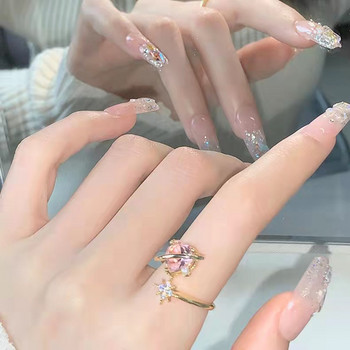 2022 г. Нов корейски изискан прекрасен розов любовен отварящ пръстен Моден темперамент Универсален пръстен Женски бижута