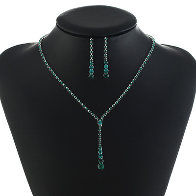 TREAZY Elegantni plavi kristalni vjenčani set nakita za mladenke, posrebreni V oblik, set ogrlica s naušnicama