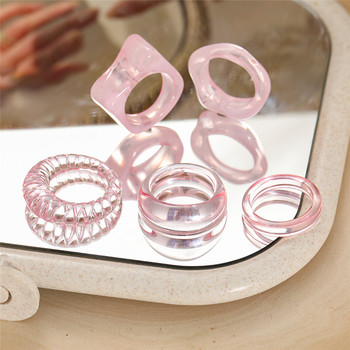 17KM Корейски цветни прозрачни акрилни пръстени от смола Комплект за жени Модерни геометрични квадратни кръгли пръстени Сватбени бижута